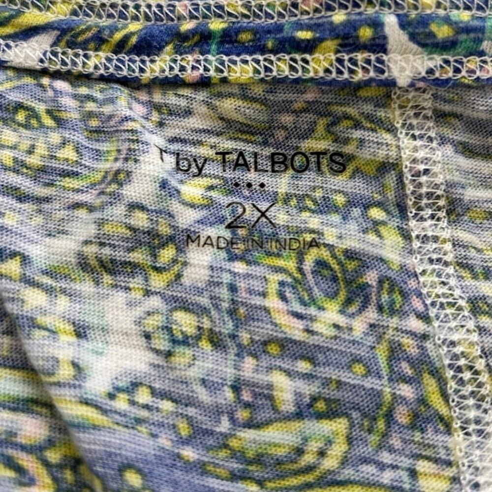 Talbots 2X Blue Green Paisley Floral Cotton Dolman Sleeve Top Boho Coastal - Picture 5 of 7